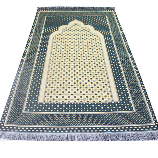 Modefa Turkish Islamic Prayer Mat Janamaz Sajjadah | Thin Woven Cotton Praying Rug Ramadan Eid Gift | Traditional Muslim Sejada for Men Women - Hira Diamond (Dark Green)
