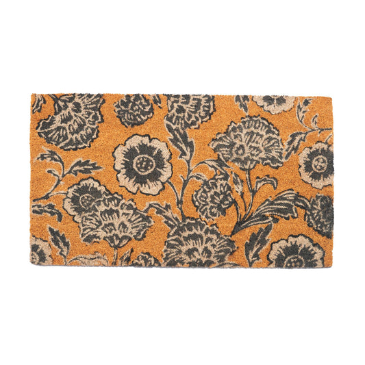 Eco Living Coir Door Mat, Floral Print Entryway Floor Mats with Non-Slip PVC Backing, Indoor Outdoor Mat for Front Door Decor, Door Mat, Welcome Mats with Chelsea Flower Print, Gray, 30”x 17”