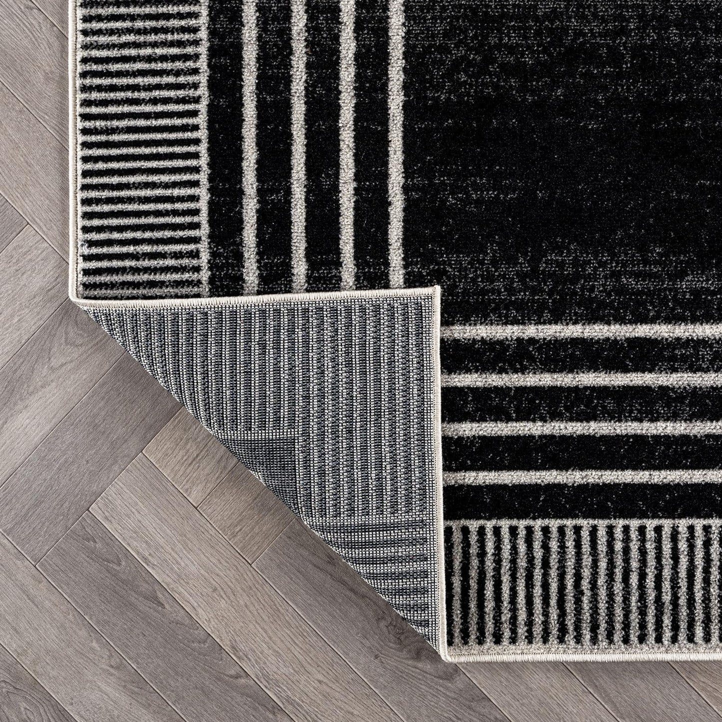 Rugshop Contemporary Geometric Bordered Indoor Area Rug for Living Room,Bedroom,Kitchen Rug Low Pile Rug with Jute Backing 5' x 7' Black