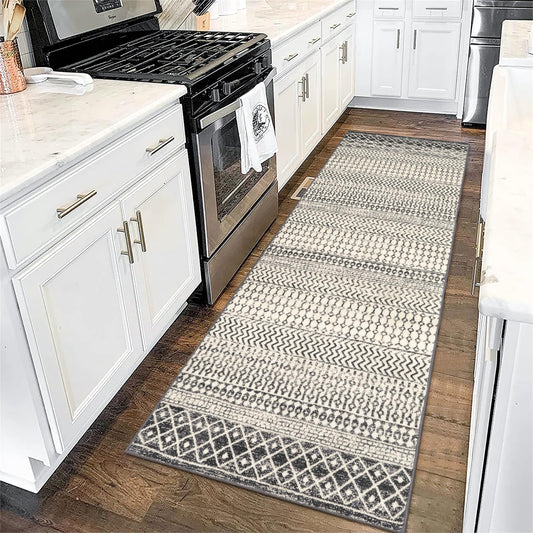 Nailttos Moroccan Washable Runner Rug, 2x6 Ultra Soft Non-Slip Vintage Boho Hallway Kitchen Runner Rug Floor Carpet for Bedroom Bathroom Laundry Living Room