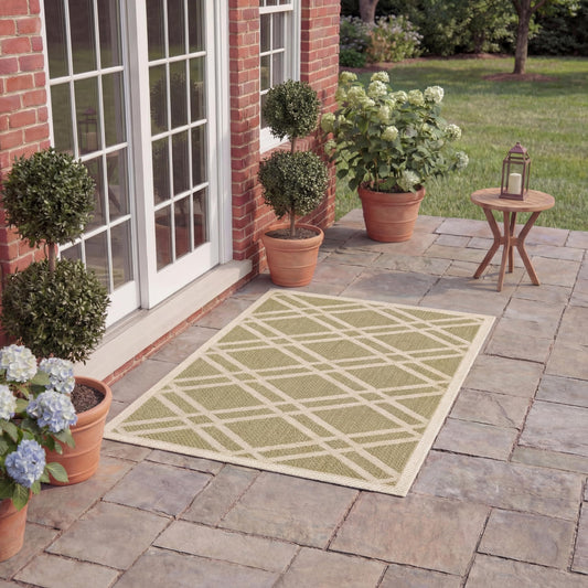 SAFAVIEH Washable Rug Outdoor Courtyard Collection - 2' x 3'7", Green & Beige, Non-Shedding & Easy Cleaning, Ideal for Patio, Front Door, Entryway, Doormat (CY6923-244)