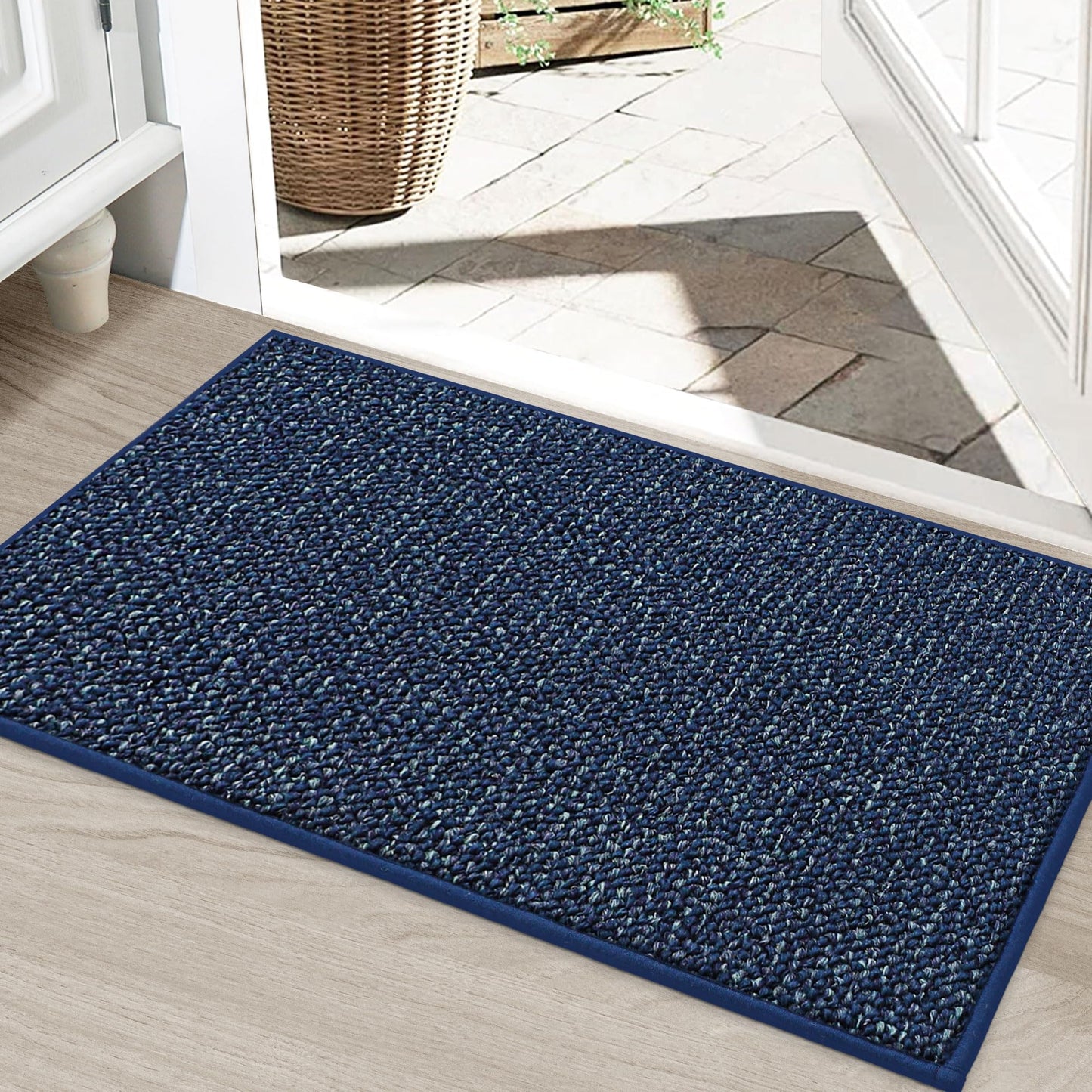 BEQHAUSE Dirt Trapper Door Mat 24" x 36", Non-Slip Washable Doormats Entrance Mat, Dirt Resistant and Absorbent Welcome Mat, Low Profile Floor Mats for Front Back Door and Entryway, Blue