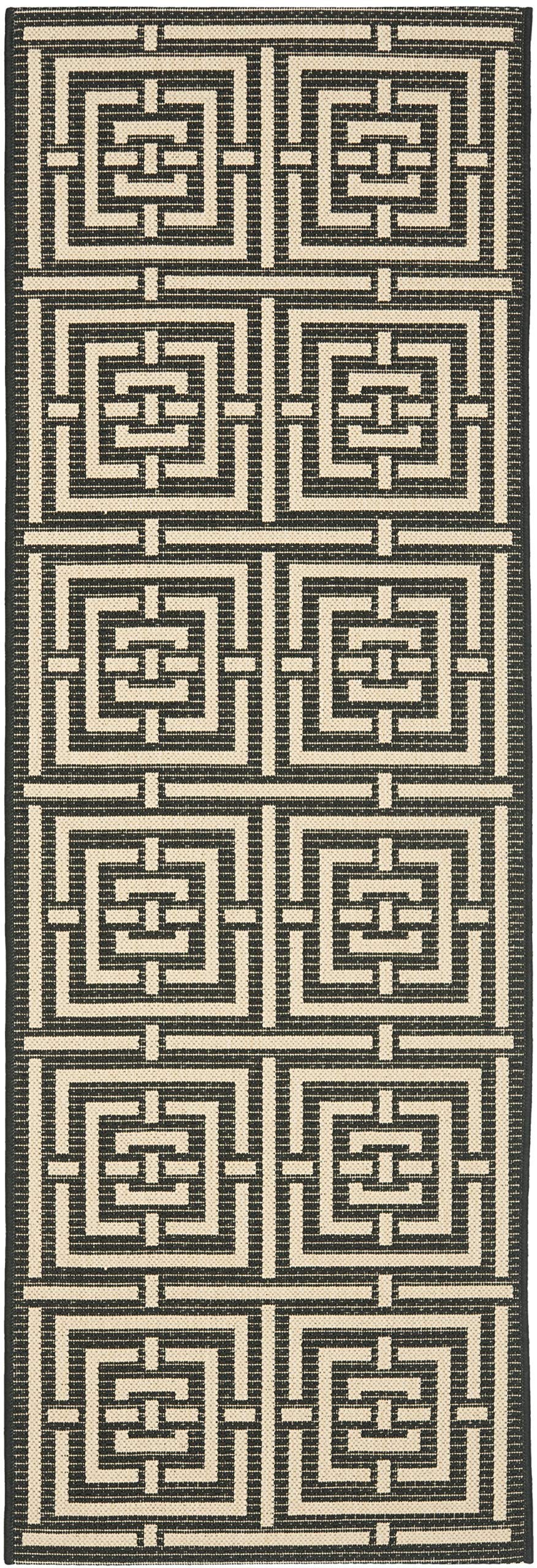 SAFAVIEH Washable Rug Outdoor Courtyard Collection - 2'3" x 6'7" Runner, Black & Bone, Non-Shedding & Easy Cleaning, Ideal for Patio, Entryway, Mudroom, Hallway, Kitchen (CY6937-26)