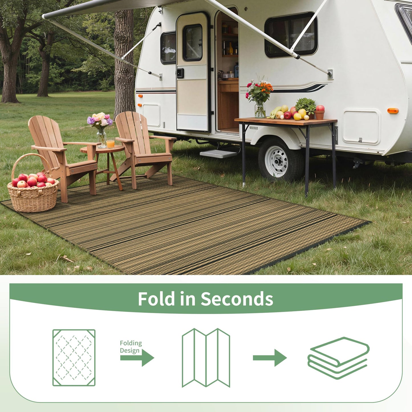 GENIMO Outdoor Rug for Patio Clearance, 5'x8' Reversible Plastic Straw Rugs, Lightweight Waterproof RV Camping Mat for Camper, Balcony, Deck, Backyard, Picnic, BlackBrown
