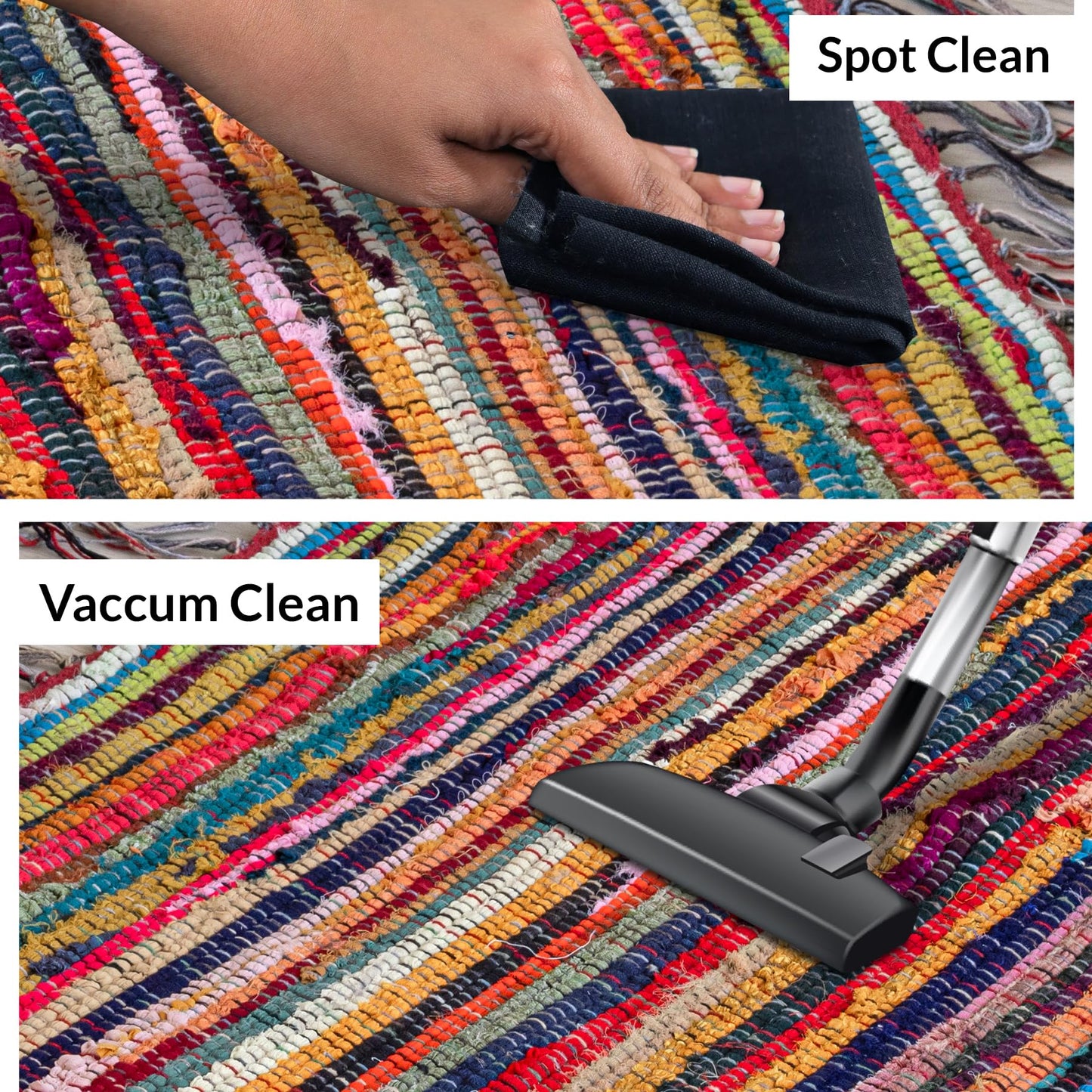 HOMEMONDE Chindi Runner Rug with Tassels 2'x6' Multicolor Recycled Cotton Hand Woven Reversible Boho Rugs for Kitchen, Bedroom, Living Room, Entryway