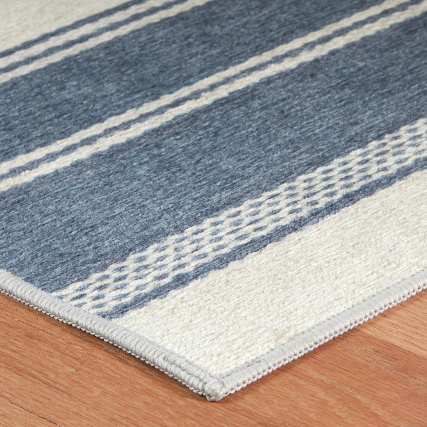 Dash & Albert Bowman Stripe Blue Machine Washable Rug, 7.5 X 9.5 Feet, Blue/Ivory Stripe Pattern