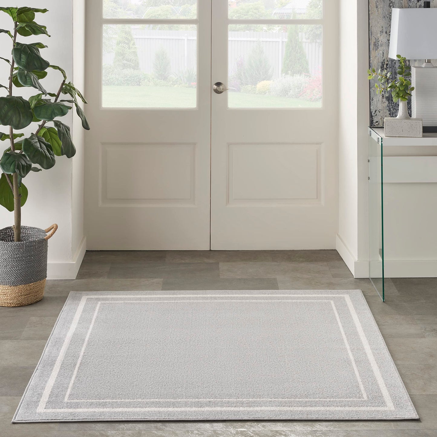Nourison Home Nourison Essentials Grey Ivory 5' x Square Area Rug - Easy Clean, Non Shedding, Bed Room, Living Room, Dining Room, Kitchen (5' x Square)