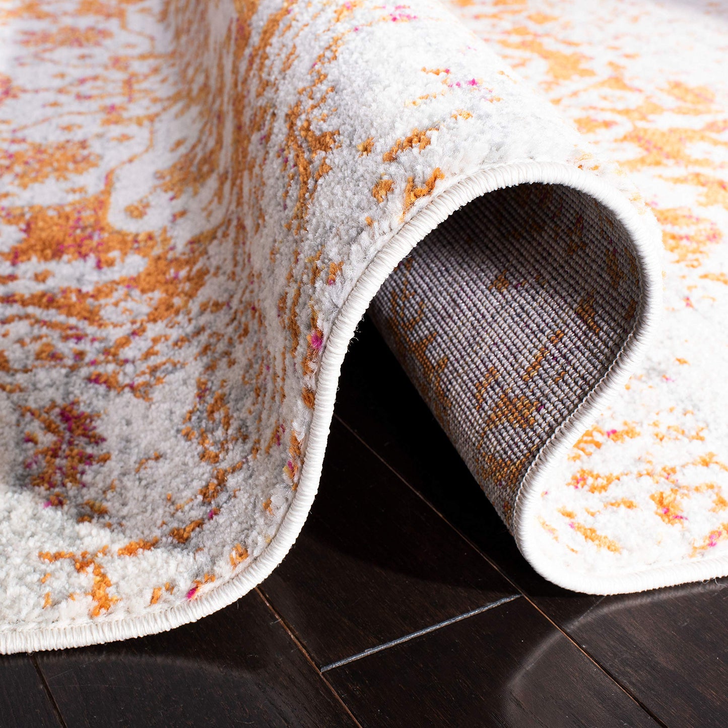 SAFAVIEH Madison Collection Area Rug - 6'7" Round, Orange & Ivory, Snowflake Medallion Distressed Design, Non-Shedding & Easy Care, Ideal for High Traffic Areas in Living Room, Bedroom (MAD603P)
