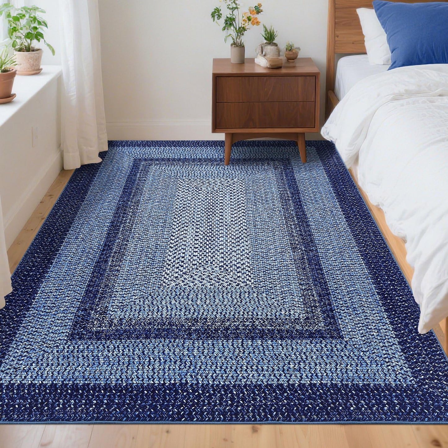 Garvee Printed Rug (Not Woven!) 4x6 Washable Entryway Rug Bedroom Rugs with Non Slip Rubber Backing, Farmhouse Braided Pattern Soft Low Pile Rustic Accent Rugs for Entrance Living Room Home Decor