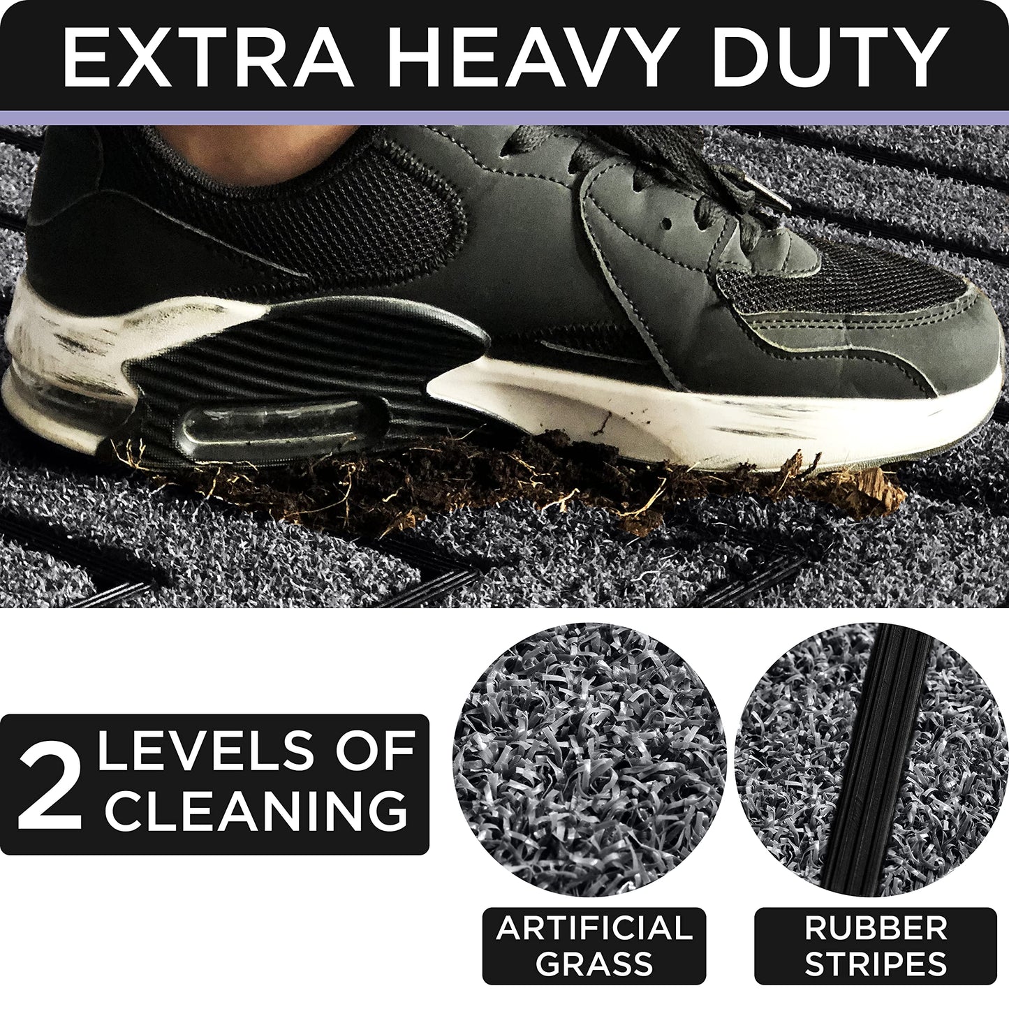 ubdyo Extra Durable Doormat - Efficient Dirt Trapping Door Mat - Ideal for Entryway - No-Slip, Washable Front Entrance Mat - 30'' x 17'' - Dark Grey