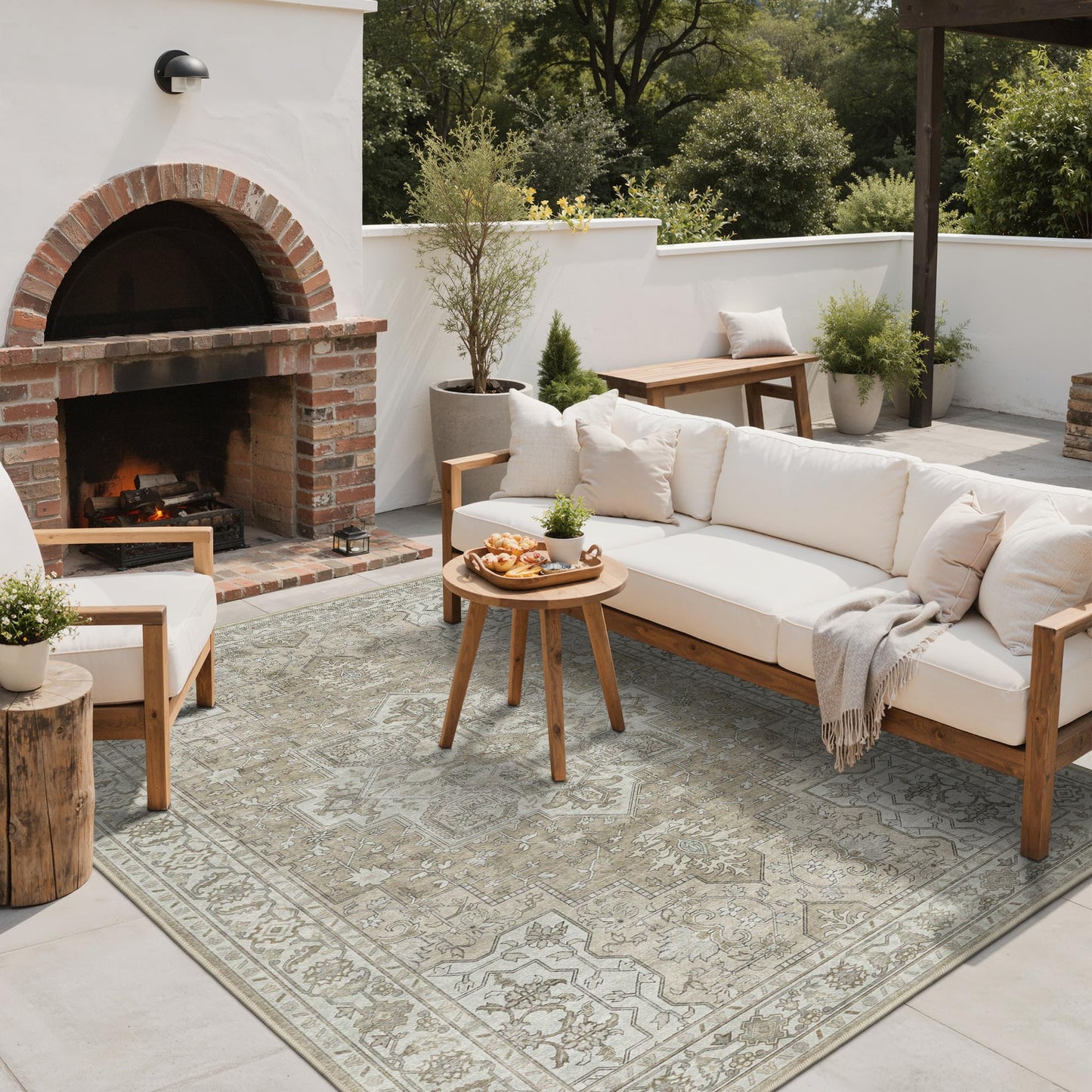 GENIMO Outdoor & Indoor Area Rug 4'x6', Waterproof, Non-Shedding, Easy Cleaning, Boho Mat for Patio, Living Room, Balcony, Dining Room, RV, Deck, Bedroom, Camping, Outside Carpet,Coffee Beige