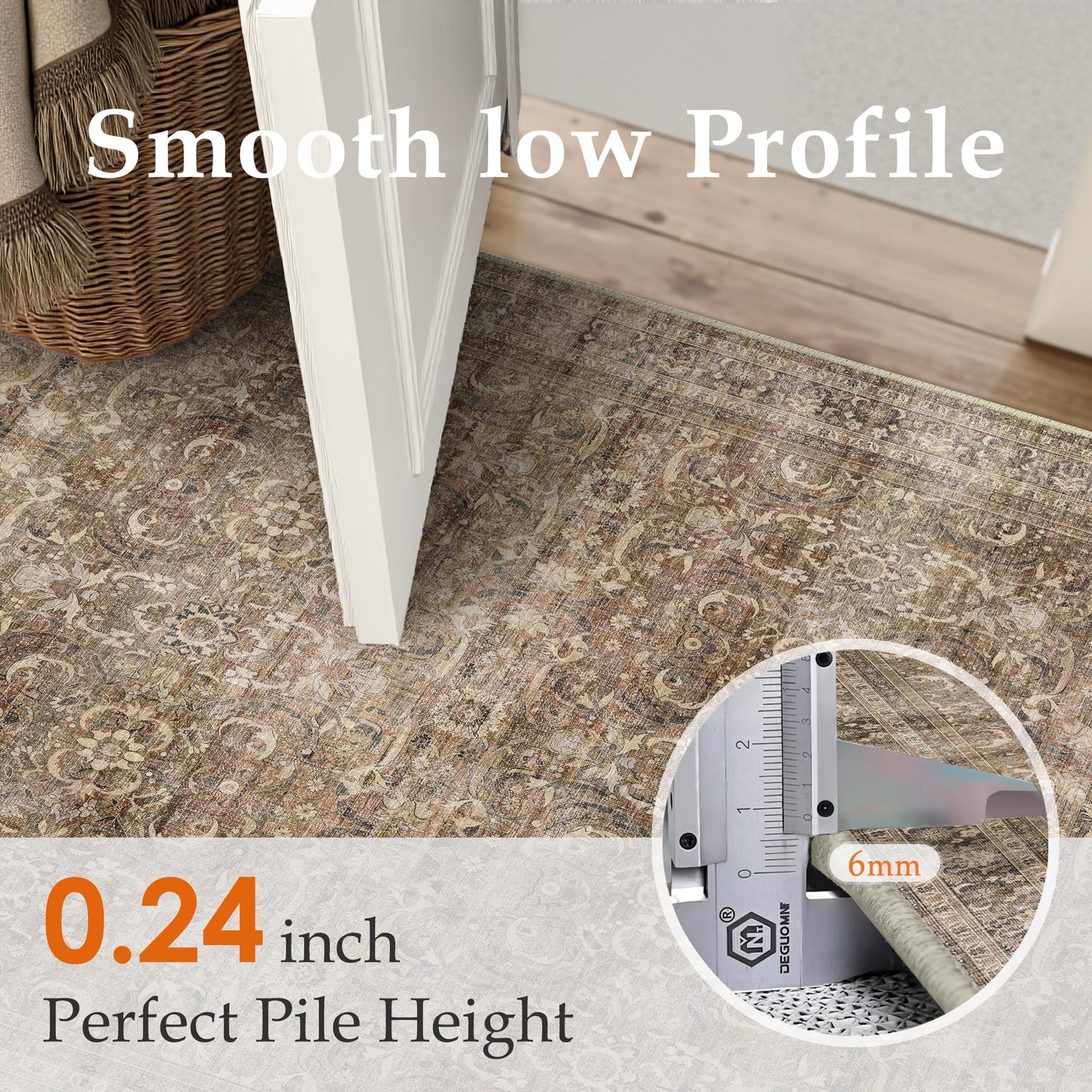 HUGEAR 2x8 Runner Rug Hallway Vintage Brown Machine Washable Retro Floral Low Pile Carpet Vacuumable Distressed Long Throw Rug Bedroom Office Bathroom Kitchen Laundry Non Slip Soft Lightweight