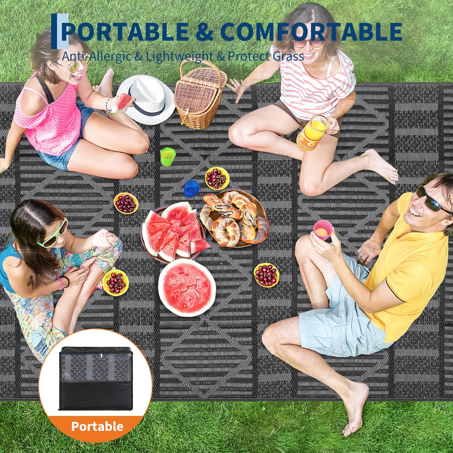 Garvee 9x18 Large Outdoor Rug for Backyard & Patio, Waterproof Plastic Mat for RV Camping, Porch, Deck, Balcony, Reversible Lightweight Carpet, UV Resistant, Easy Clean for Travel & Events