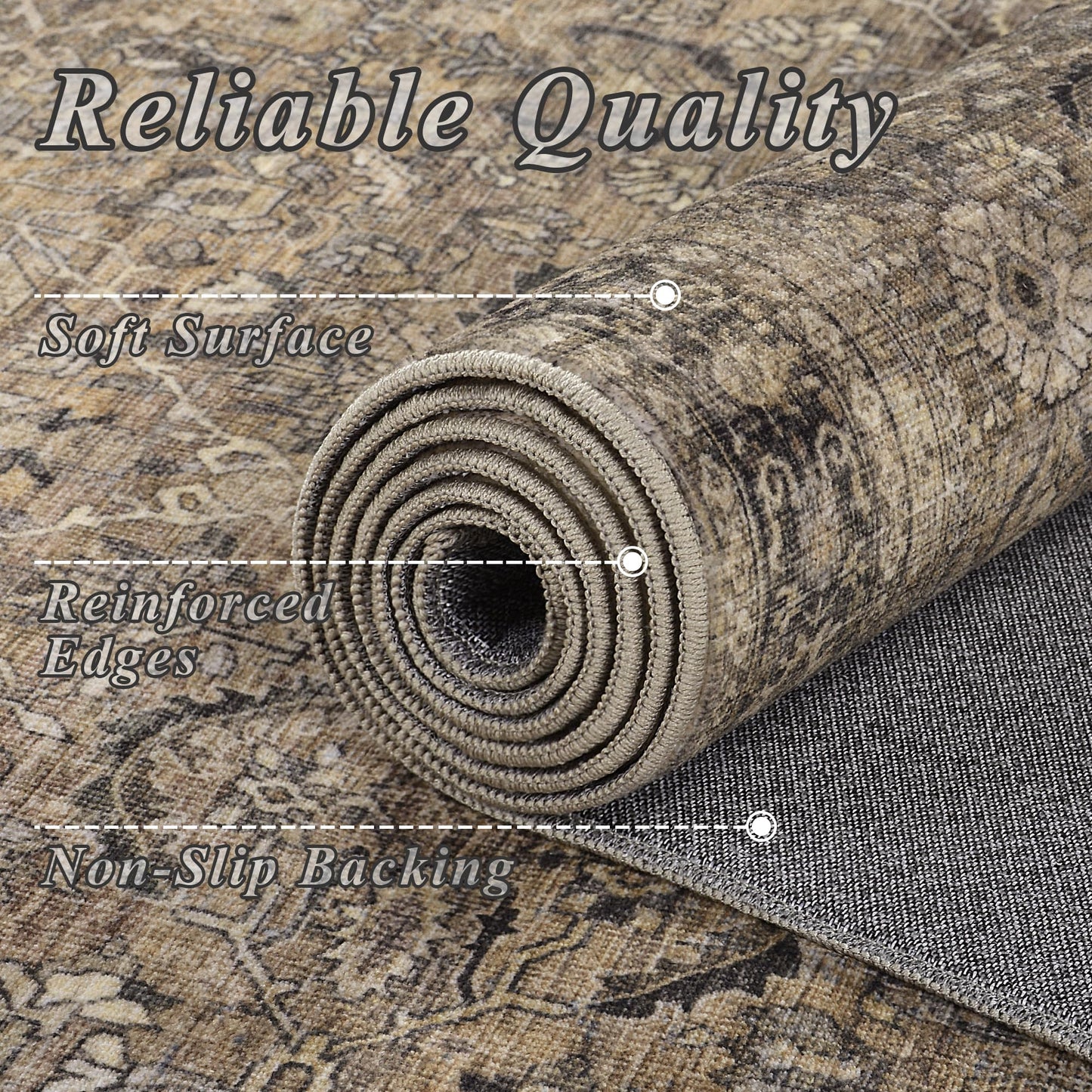 Schweek 8x10 Washable Area Rug Brown Neutral Vintage Distressed Rugs Large Non-Slip Living Room Area Rugs, Soft Low Pile Carpet Indoor Mat Throw Rug for Bedroom Dining Room Office Nursery