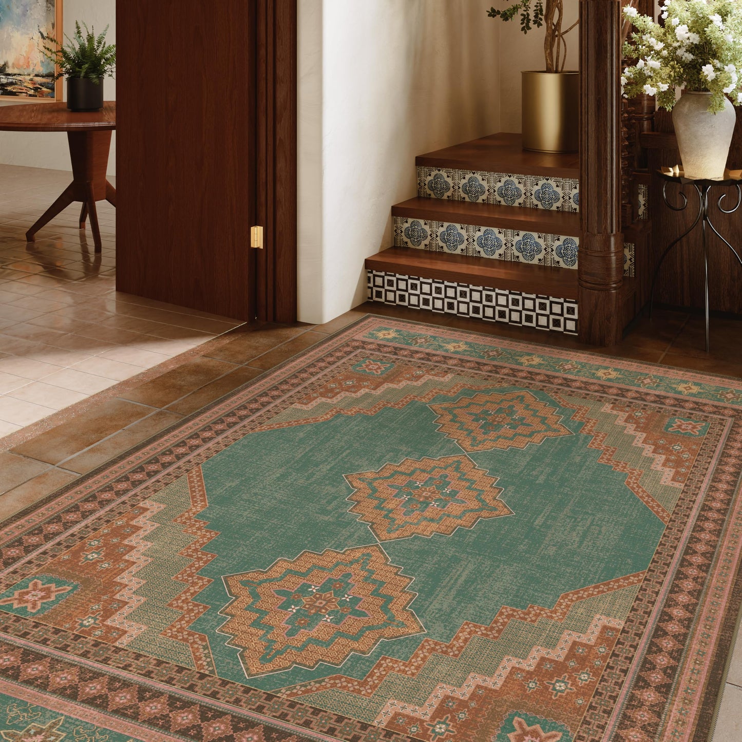 Clemile Vintage Area Rug 6x9 - Washable Ultra-Thin Area Rug Vintage Non-Slip Carpets - Soft & Stain Resistant Rug for Home Bedroom Dining Room Home Office Indoor Light Brown Tan