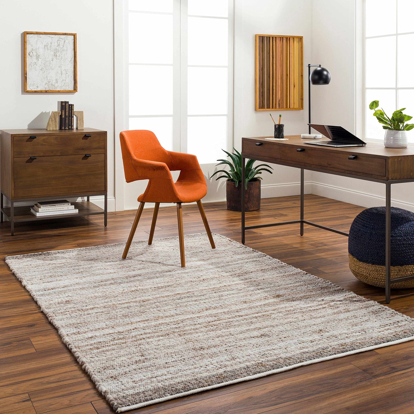 Hauteloom Banjo Recycled Material Living Room, Bedroom Area Rug - Traditional Transitional - Gray, Light Gray, Medium Gray - 2' x 3'