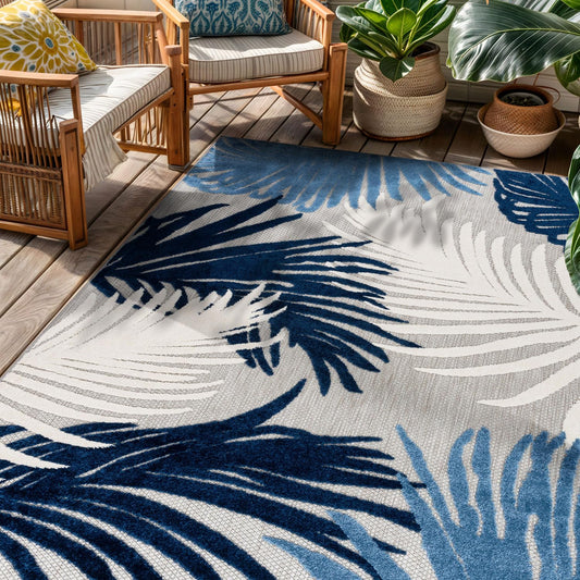 Rugshop Lucca Contemporary Floral Indoor/Outdoor Area Rug for Deck,Backyard,Porch,Balcony,Entryway 4' X 6' Navy