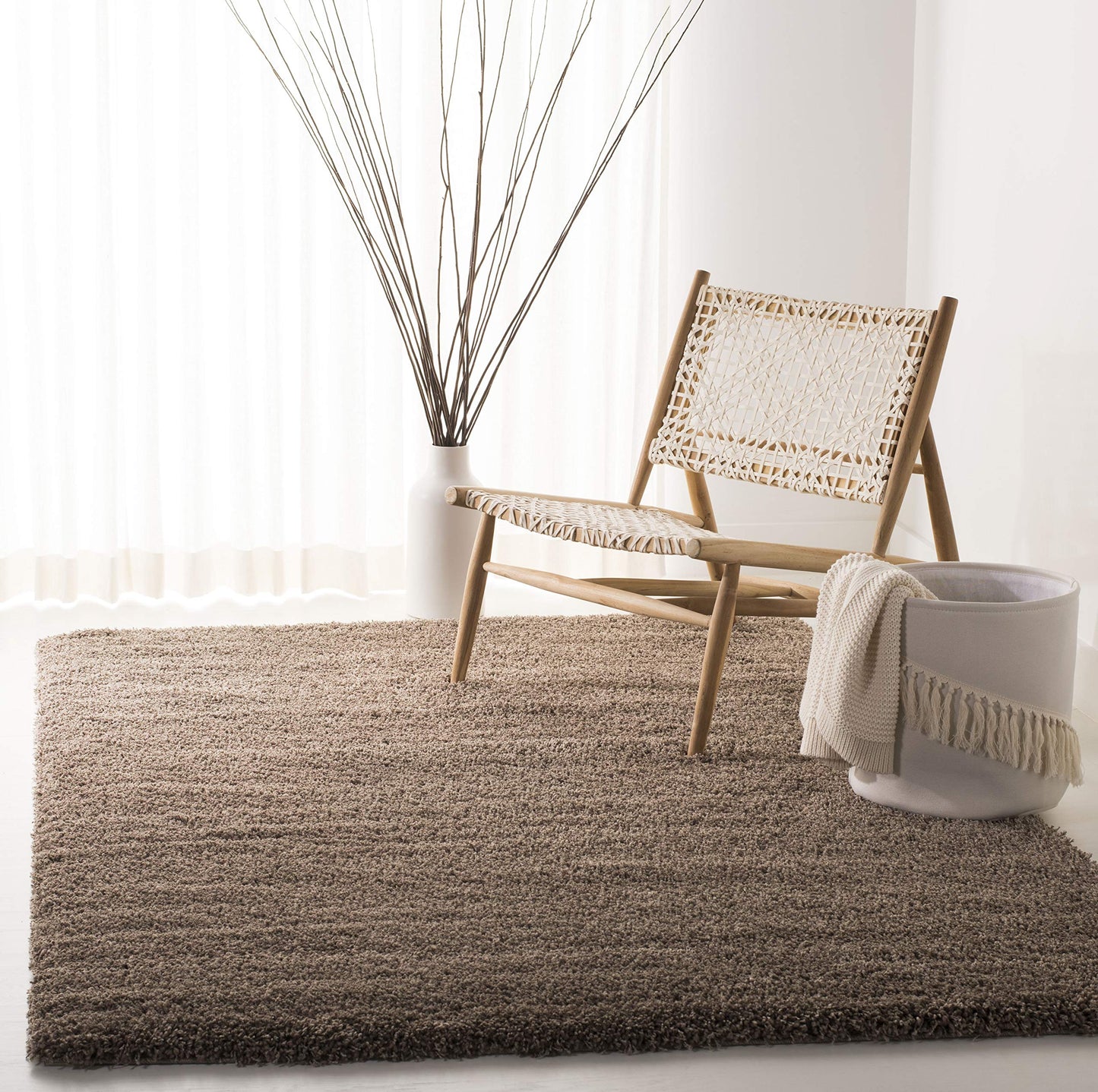SAFAVIEH California Shag Collection Area Rug - 6'7" Square, Taupe, Non-Shedding & Easy to Clean, Ultra Plush Thick Pile, Ideal for Living Room, Bedroom, Dining Space (SG151-2424)