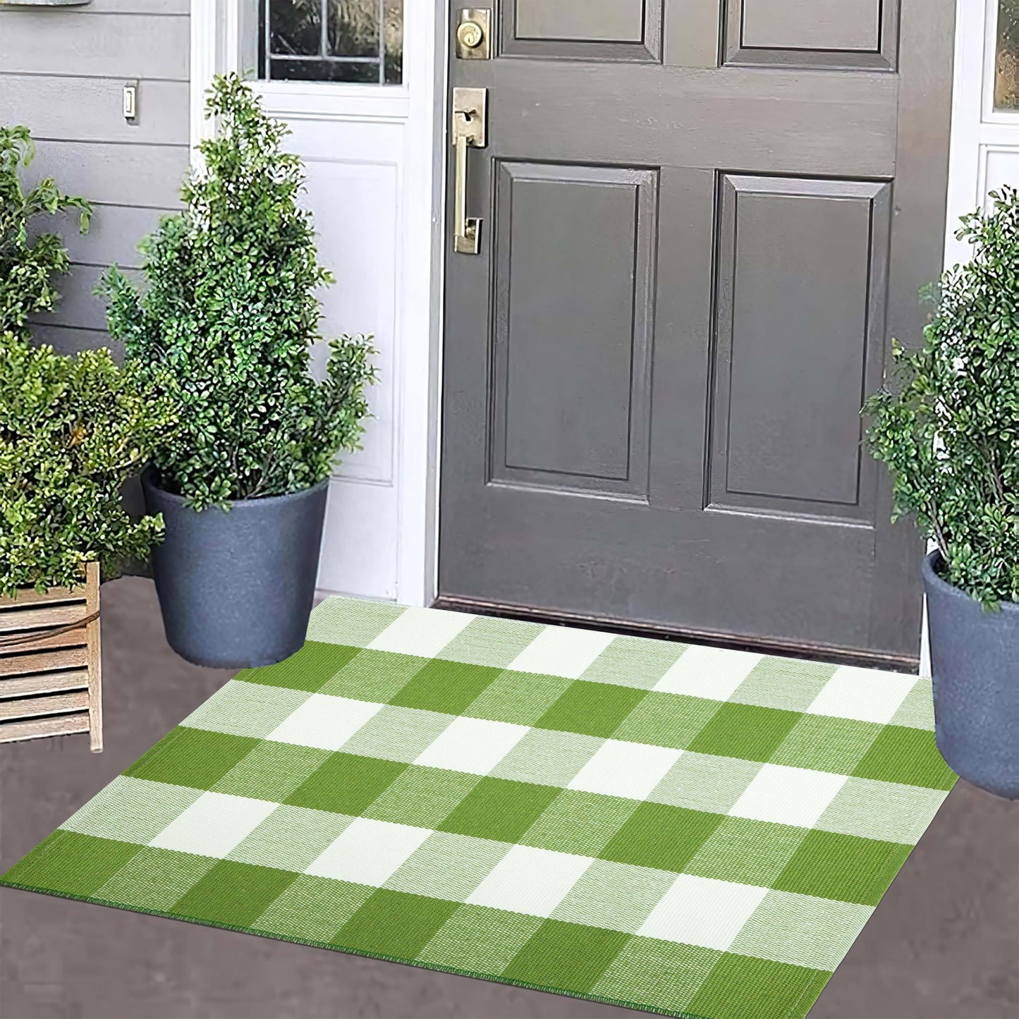 Layered Doormat 24''x35'' Green and White Buffalo Plaid Porch Mat Cotton Woven Washable Carpet for Layered Doormat Hello/Welcome Door Mat,Kitchen,Farmhouse,Entryway