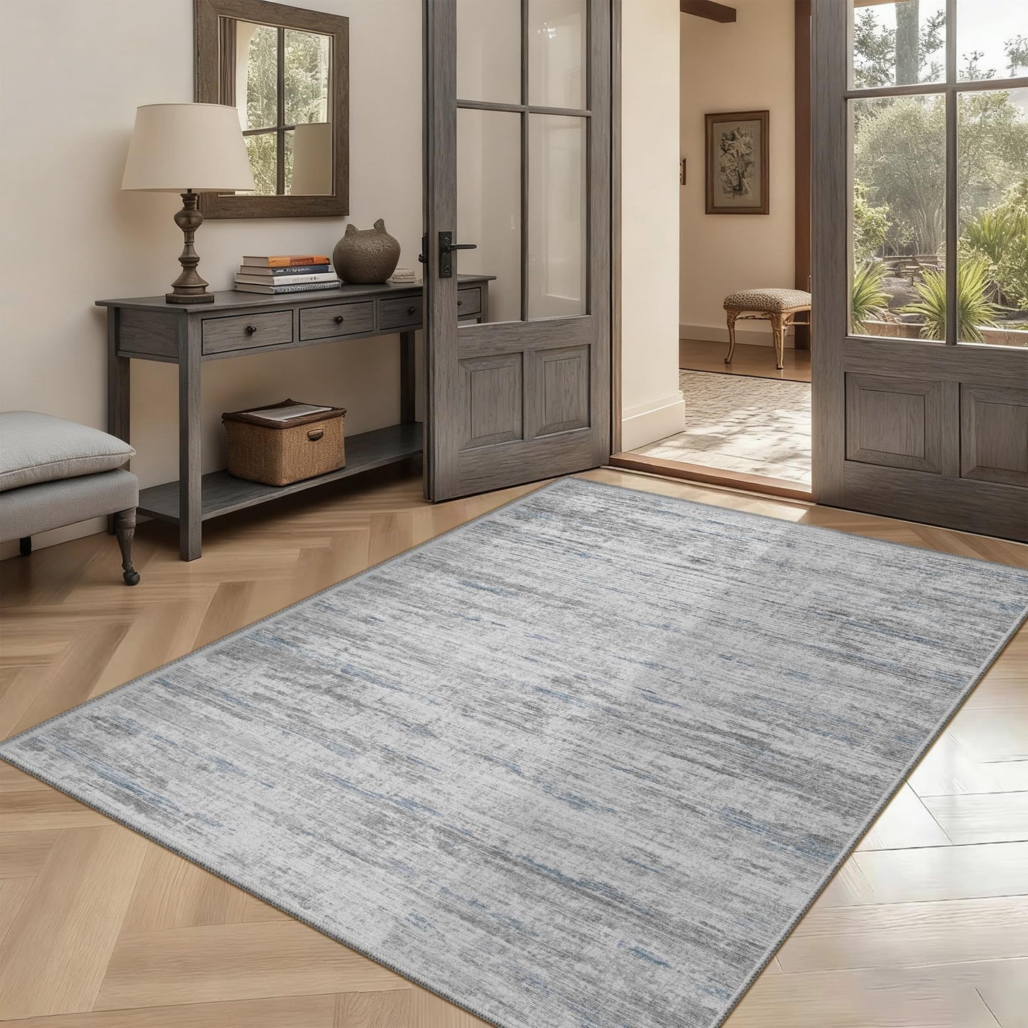 4x6 Rug - Stain Resistant Abstract Washable Rugs, Anti Slip Area Rugs for Living Room,Modern Low Pile Carpet with Rubber Backing Home Decor Small Area Rug