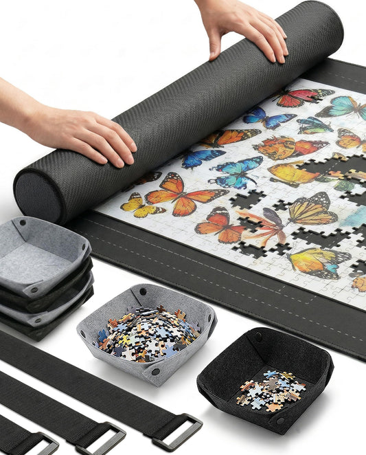 Jigsaw Puzzle Mat Roll Up, 45” x 29.5” Puzzles Matt Rollup Storage Up to 2000 Pieces, Non-Slip Rubber Bottom & Smooth Top, Portable Saver Pad Organizer Accessories Puzzle Anti-Scatter Blanket