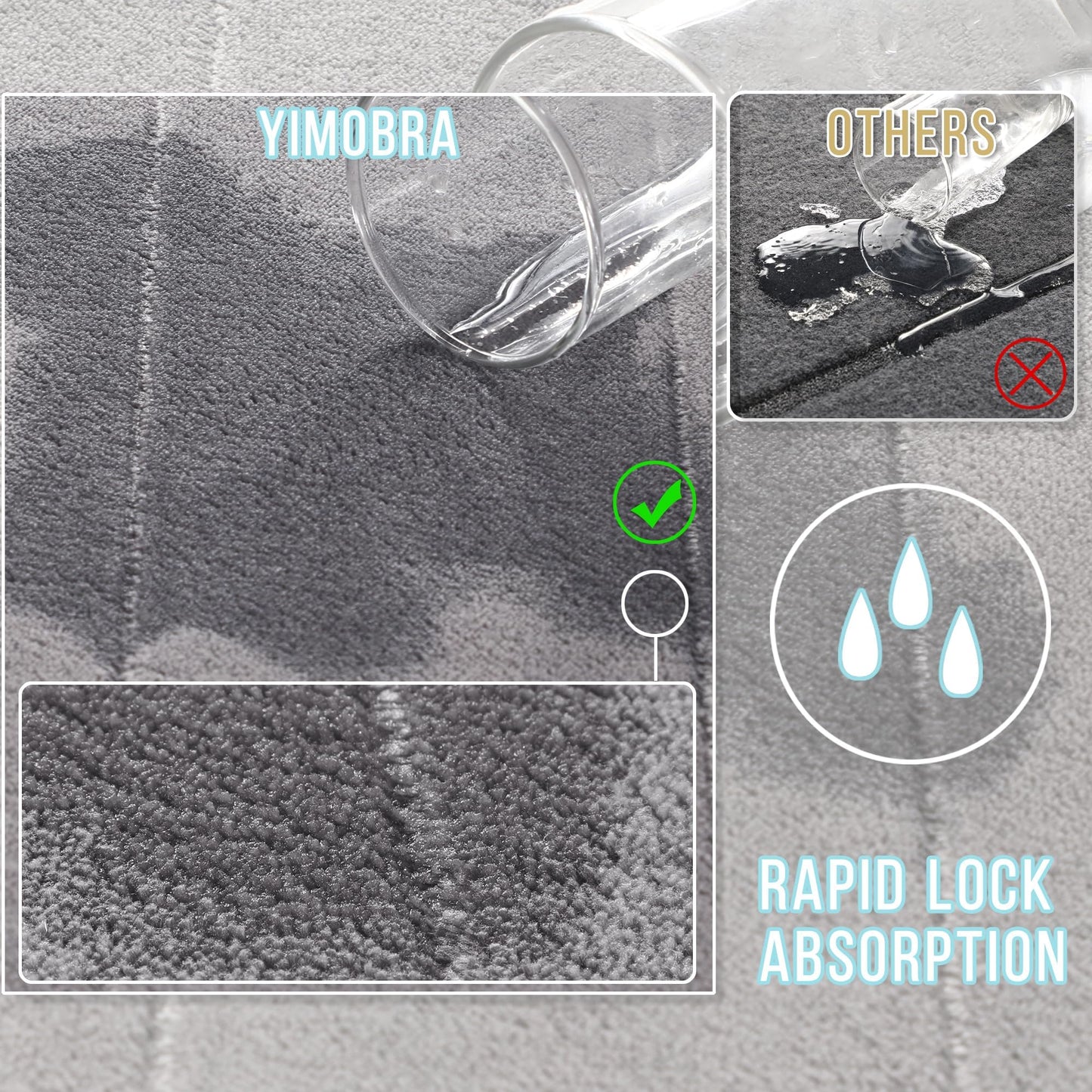 Yimobra Memory Foam Bathroom Rugs Sets 2 Piece - Super Soft Absorbent Quick Dry Bath Mat Set, Machine Washable Non Slip Floor Carpet for Tub Shower & Single Sink (17x24 & 31.5x20 Inch, Gray)