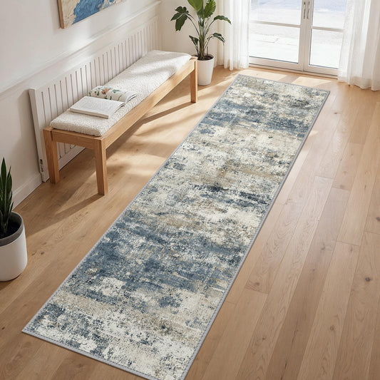 GENIMO Runner Rug Non Slip 2'6"x8', Washable Rug Runner for Hallways Kitchen, Abstract Modern Kitchen Rugs, Low Pile Lightweight Carpet Runners for Entryway, Bedroom, Laundry, Navy Blue
