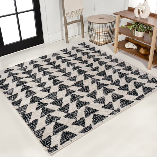 JONATHAN Y Aisha Moroccan Triangle Geometric Cream/Black 3x3 Square Indoor Area Rug, Contemporary, Modern, Easy-Cleaning for Living Room, Bedroom, Kitchen, Pet Friendly, Non-Shedding (MOH206A-3SQ)