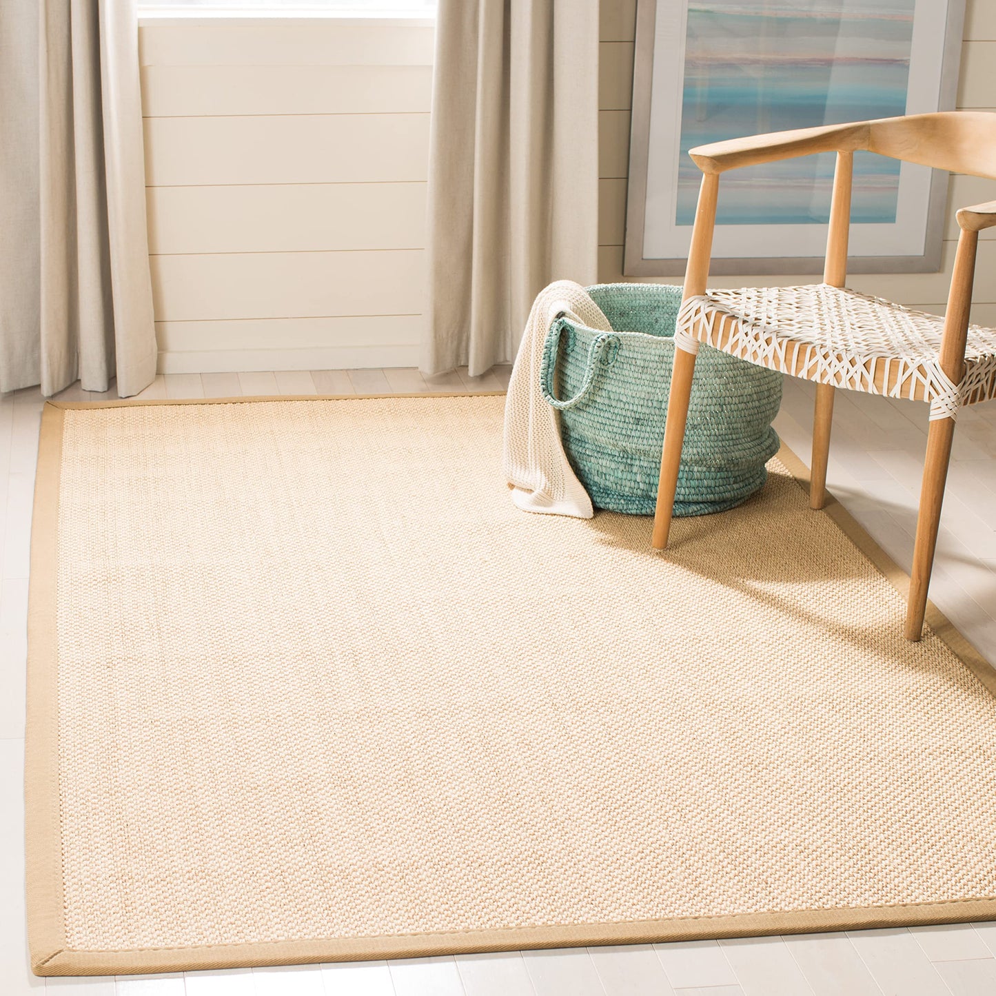 SAFAVIEH Area Rug 11x15 - Natural Fiber Collection - Large - Maize & Linen Color, Sisal, Woven Design with Border (NF141B)