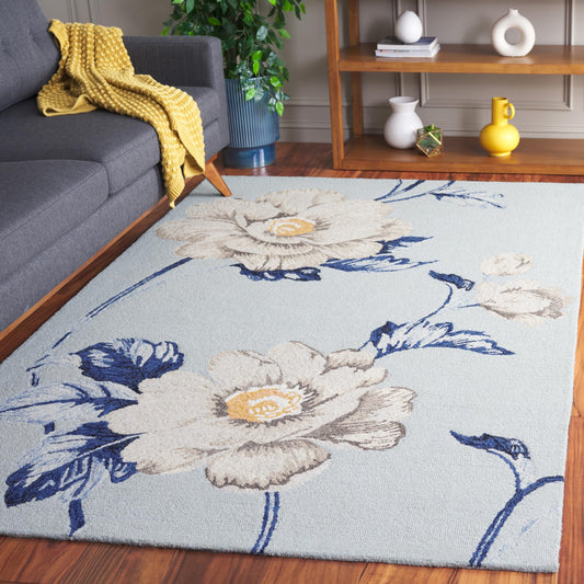 SAFAVIEH Jardin Collection Accent Rug - 3' x 5', Blue & Ivory, Floral Design, Handmade Wool, Ideal for The Living Room, Dining Room, Bedroom (JAR739M-3)