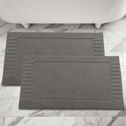 Superior 100% Cotton Bathmat Set, Bath Mat, Bathroom Decor, Shower, Bathtub Essentials, Home Accessories, Washable Rug, Absorbent, Quick Dry, Leo Collection, Set of 2, 22" x 35", Graphite