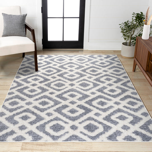 JONATHAN Y Trellis High-Low Cream/Gray Indoor Area Rug 4X6 ft, Astrid Retro for Living Room, Bedroom, Kitchen, Office, Easy-Cleaning, High Traffic, Pet-Friendly, Non-Shedding SNT103B-4