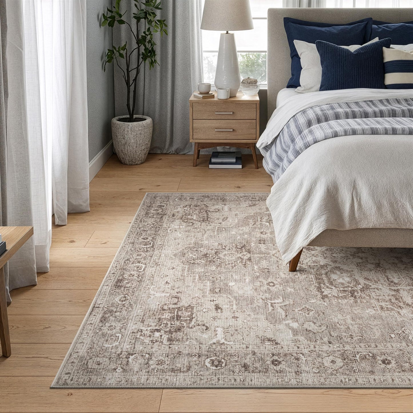 Bloom Rugs Washable Non-Slip 4' x 6' Rug - Beige/Gray Traditional Area Rug for Living Room, Bedroom, Dining Room, and Kitchen - Exact Size: 4' x 6'