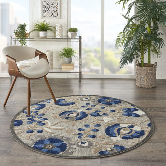 Nourison Home Aloha Natural Blue 4' x Round Area Rug - Easy Clean, Non Shedding, Bed Room, Living Room, Dining Room, Kitchen (4' x Round)