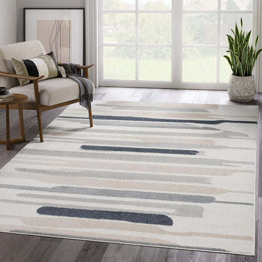 Abani Rugs Cream and Gray 8 ft. x 10 ft.(7'9"x10'2") Contemporary Neutral Paint line Area Rug. Superior Turkish Stain Resistant Area Rug