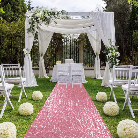 ShiDianYi Sequin Aisle Runner for Wedding Ceremony 2FTx15FT Fuchsia Pink Aisle Runners for Weddings Outside Glitter Runner Rug Rose Pink Sequin Fabric Carpet Runner for Party Prom Graduation