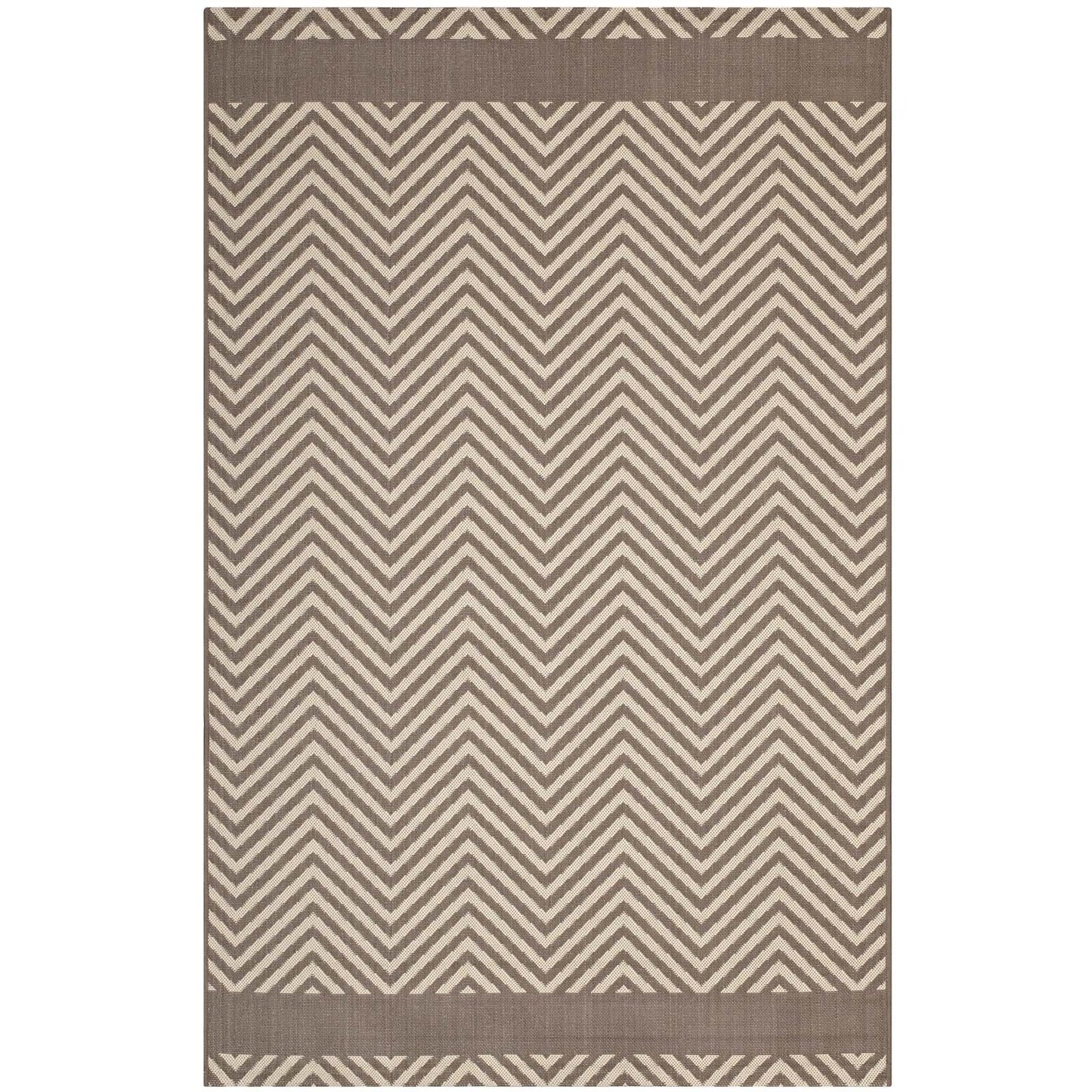 Modway Optica Chevron With End Borders 8x10 Indoor and Outdoor In Light and Dark Beige