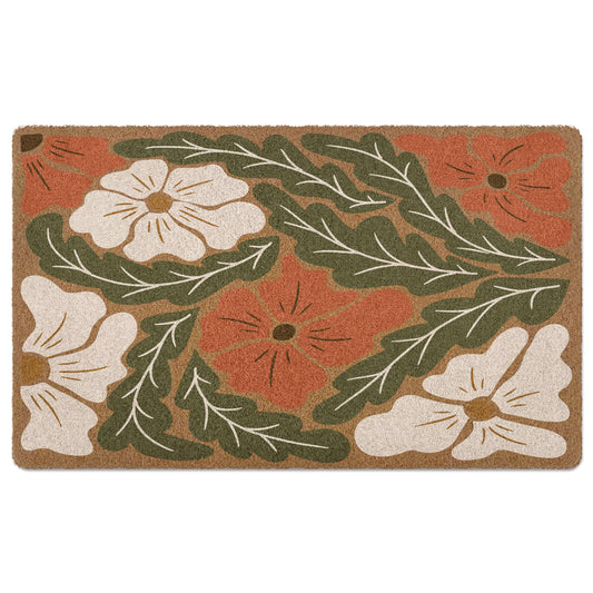 XLDLIOO Boho Abstract Floral Door Mat Doormat, Abstract Minimalist Flower Welcome Front Door Mat Indoor Outdoor Entrance, Boho Artificial Coir Doormats Rugs for Porch Entryway Home Decor 30x17in