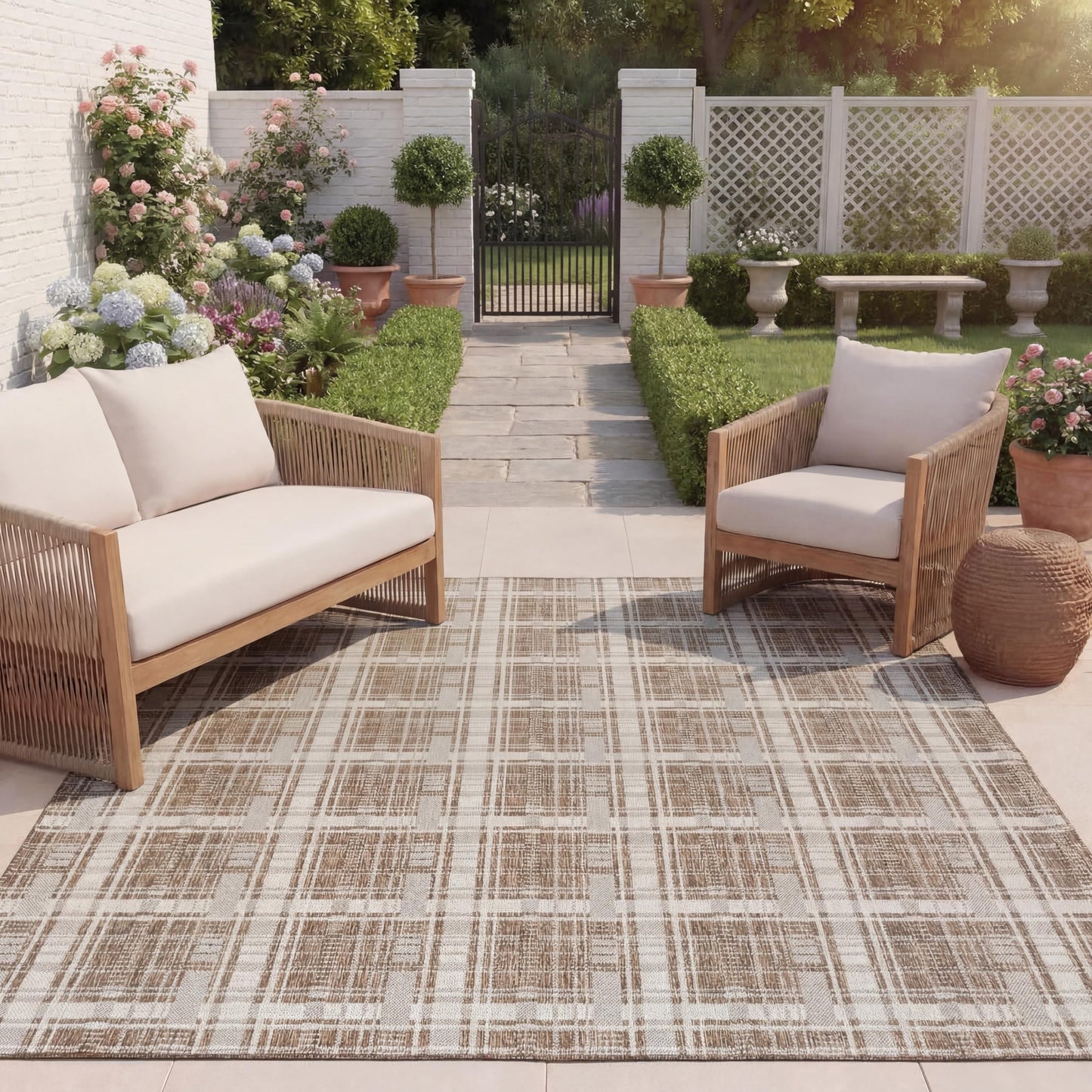 SAFAVIEH Outdoor Area Rug 9x12 - Beach House Collection - Large - Modern Design, Brown & Ivory, Weather Resistant, Non-Shedding & Easy Cleaning, Ideal for Patio, Backyard, Deck, Dining Space (BHS412T)