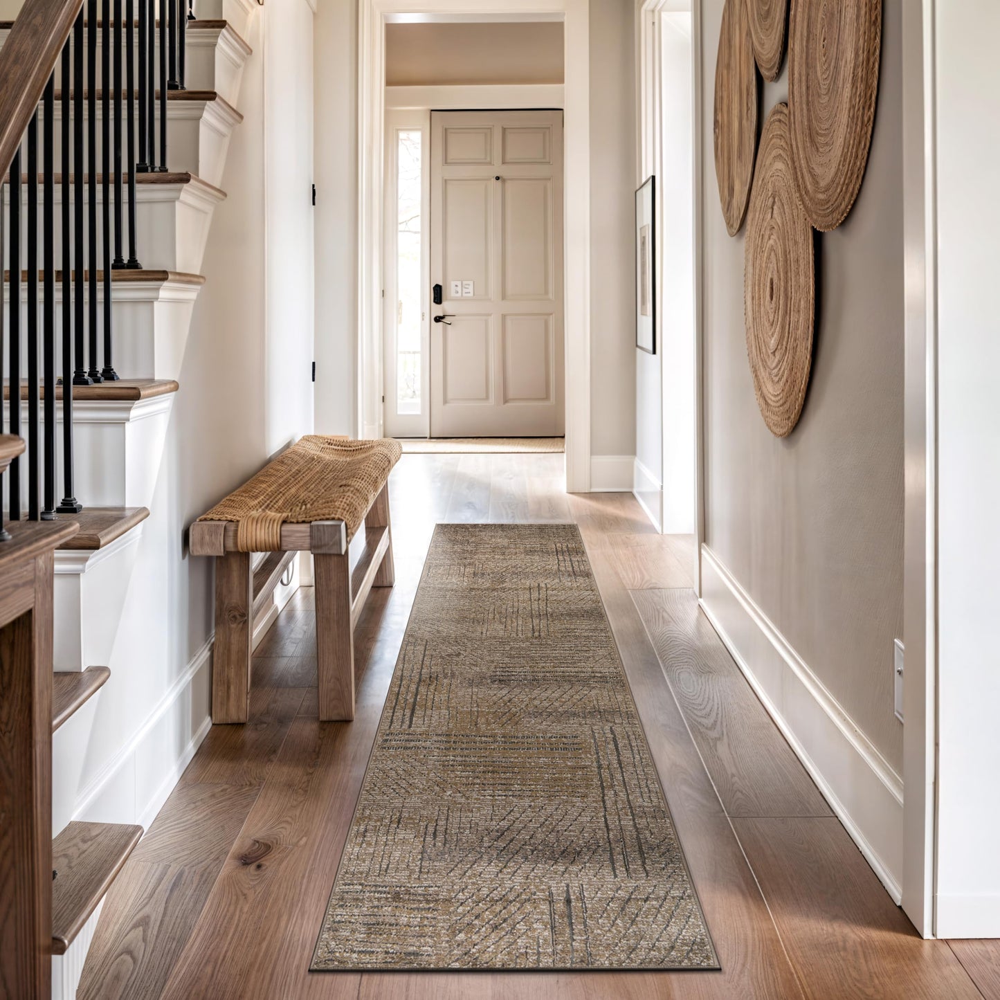 Rugshop Modern Patchwork High-Low Indoor Runner Rug, Earthtone Geometric Design, Jute Backing, Hallway Entryway Kitchen Rug, Easy-Care Spot Clean, 2' 3" x 12' Brown