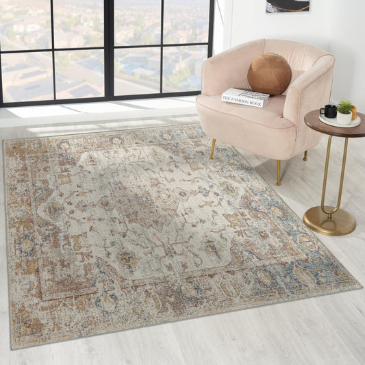 LUXE WEAVERS Floral Pattern Farmhouse Area Rug, 5X7, Cream
