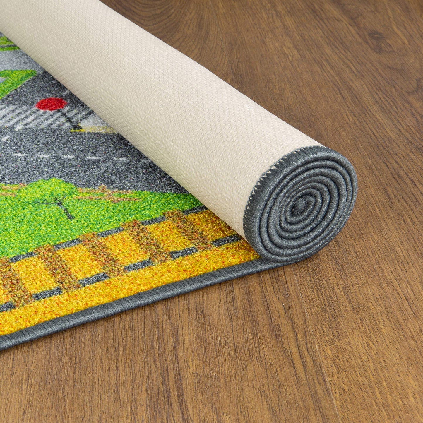 KC Cubs: Educational Rug: Country Farm Construction Road Map – 8x10' Playmat - Interactive Car Route, Area Carpet, Bedroom-Classroom, Baby-Toddler-Kid