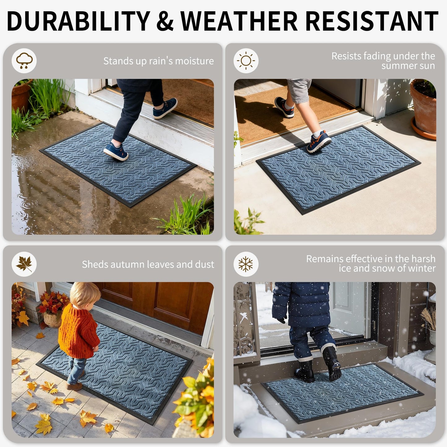 Yimobra Front Door Mat Outside Entrance 29.5x17, Waterproof Heavy Duty Outdoor Mats for Front Door, Non Slip Rubber Entry Mat for Garage Patio Indoor, Mix Blue