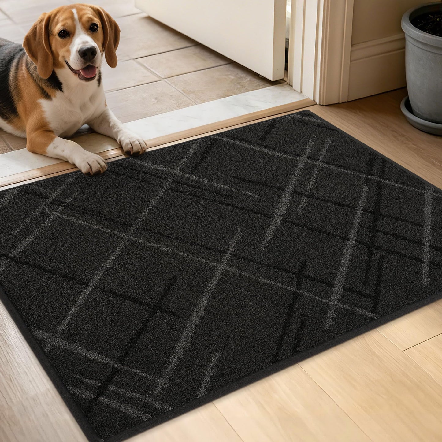 BEQHAUSE Door Mat 20" x 32", Non Slip Entryway Rugs Washable, Dirt Trapper Front Door Mat,Low Profile Absorbent Floor Mats for Front Back Door and Entryway, Dark Grey