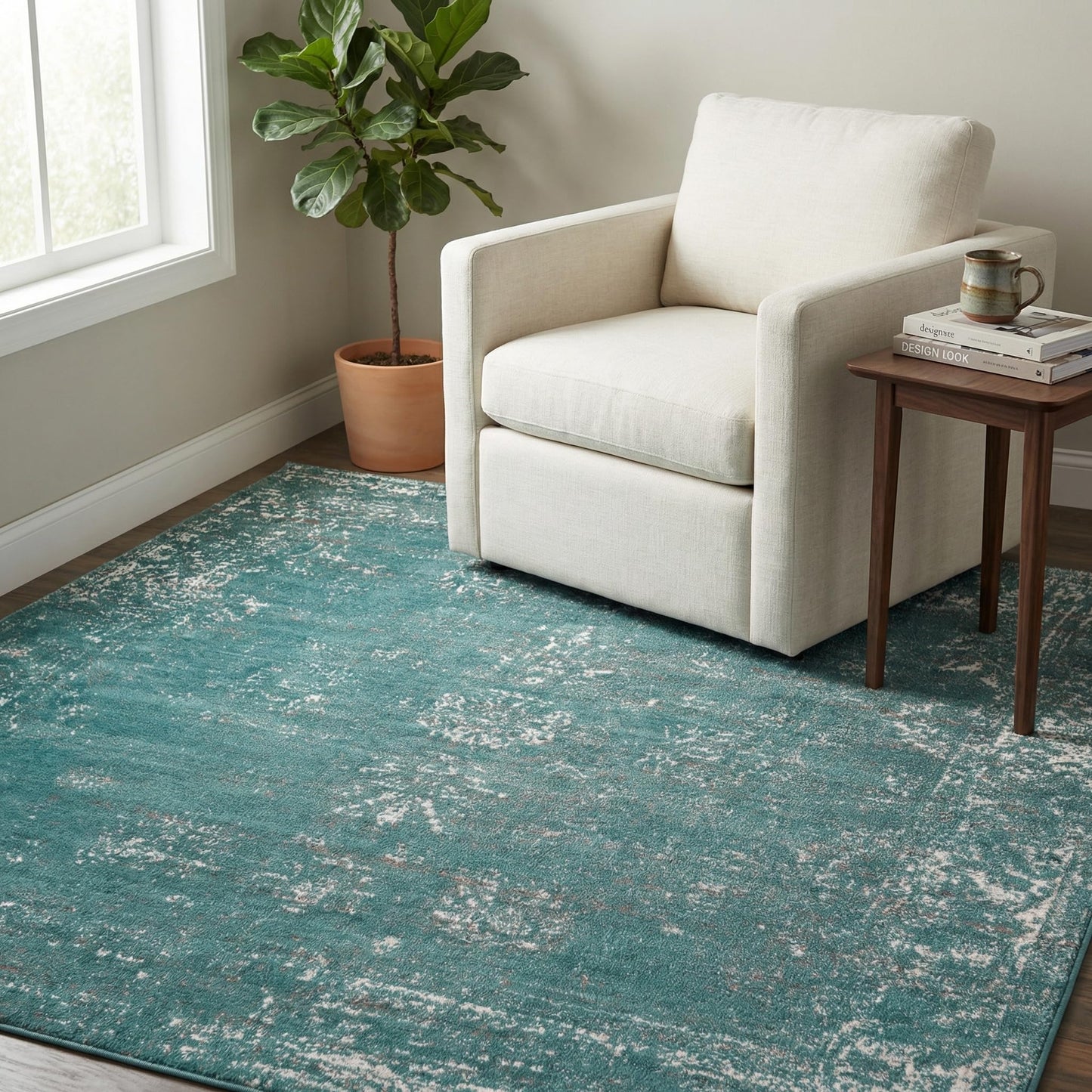 Unique Loom Sofia Collection Area Rug - Casino (6' 1" Square Turquoise/Ivory)