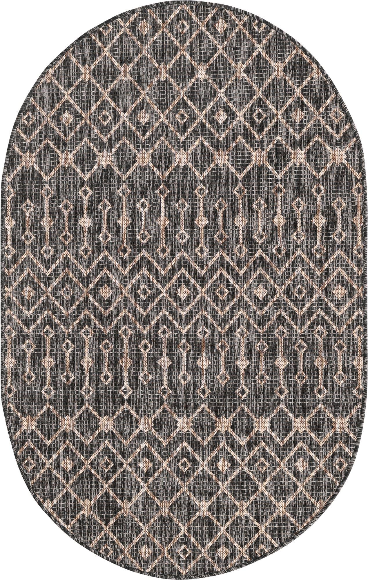 Unique Loom Outdoor Trellis Collection Area Rug - Tribal Trellis (3' 3" x 5' 3" Oval, Charcoal Gray/ Natural)