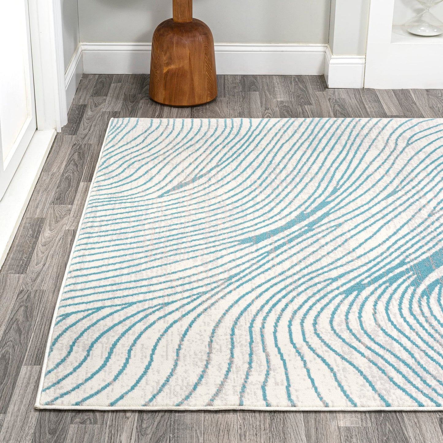 JONATHAN Y Arlo Woodgrain Geometric Ivory/Blue Indoor Area Rug, 8x10, Modern, Contemporary, Easy-Cleaning for Living Room, Bedroom, Kitchen, Pet Friendly, Non-Shedding (LUX104A-8)