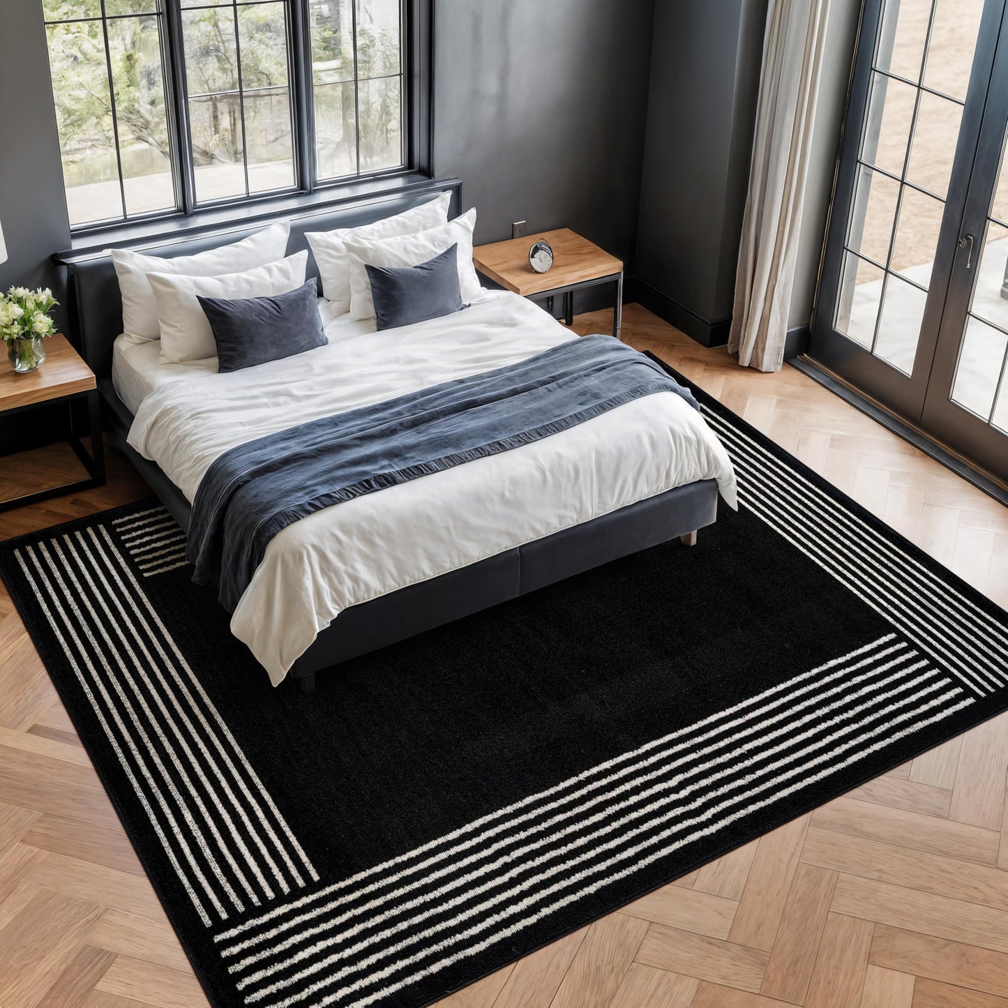 Rugshop Modern Minimal Bordered Indoor Area Rug for Living Room,Bedroom,Kitchen Rug Low Pile Rug with Jute Backing 7' 10" x 10' Black