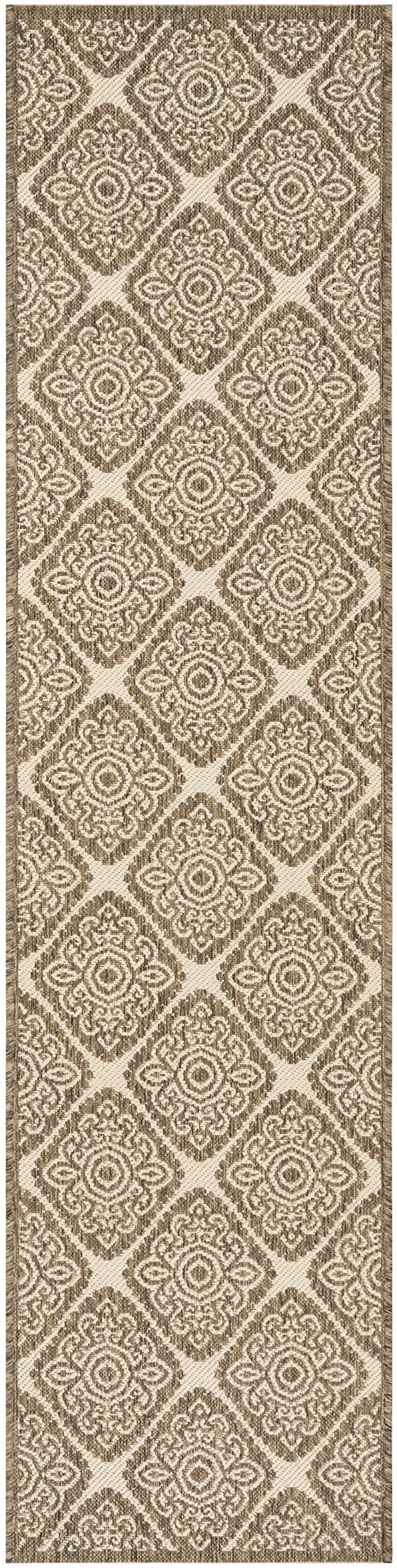 SAFAVIEH Washable Rug Outdoor Beach House Collection - 2'2" x 8' Runner, Cream & Beige, Non-Shedding & Easy to Clean, Ideal for Patio, Backyard, Mudroom (BHS132C)