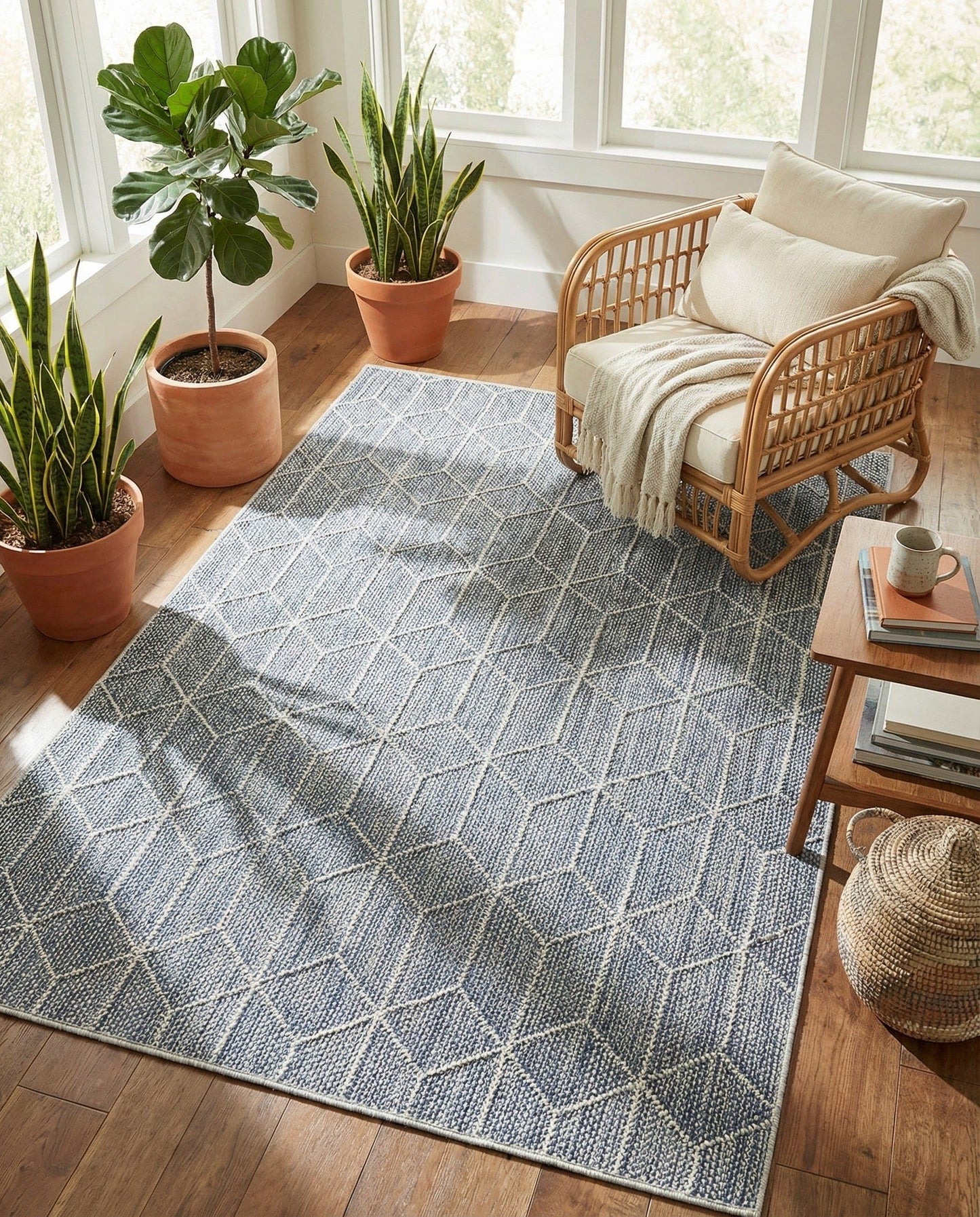 Rugs.com - Outdoor Lattice Rug – 4' 1 x 6' 1 Light Blue Washable Indoor/Outdoor Rug – Perfect for Patios, Decks, Porches, and Poolside Spaces